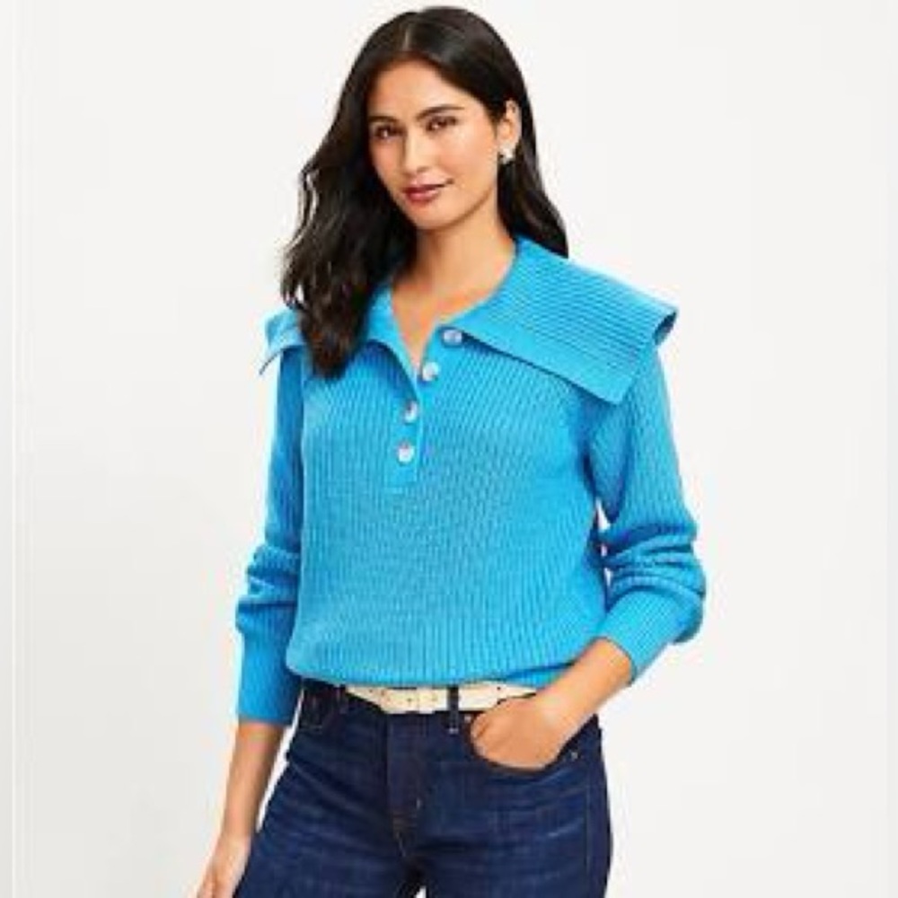 Loft Turquoise Ribbed Collar Sweater